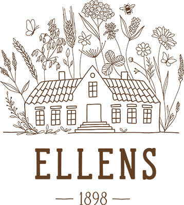 Logotyp för Ellens restaurang i brunt.
